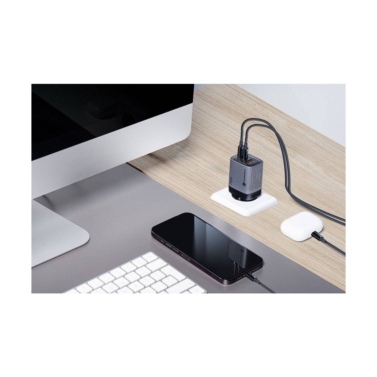 FORCELL F-ENERGY GaN III VT-37 Netz-Ladegerät mit LCD-Display 2 x Typ C + USB A PD QC4.0 SAM SFC2.0 3.45A 70W grau-2