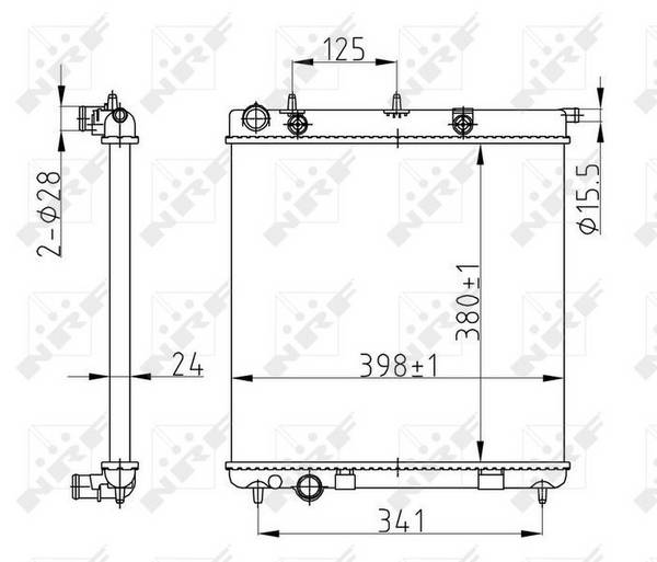 Kühler Motor Kühlrippen 398 - 380 mm Alu NRF für u.a. PEUGEOT 208
