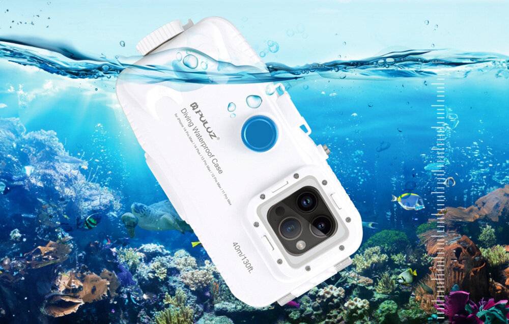 Preisbild für Wasserdichte Handyhülle Kunststoff Puluz iPhone 14 Plus/Pro Max/13 Pro Max/12 Max/11 Max weiß