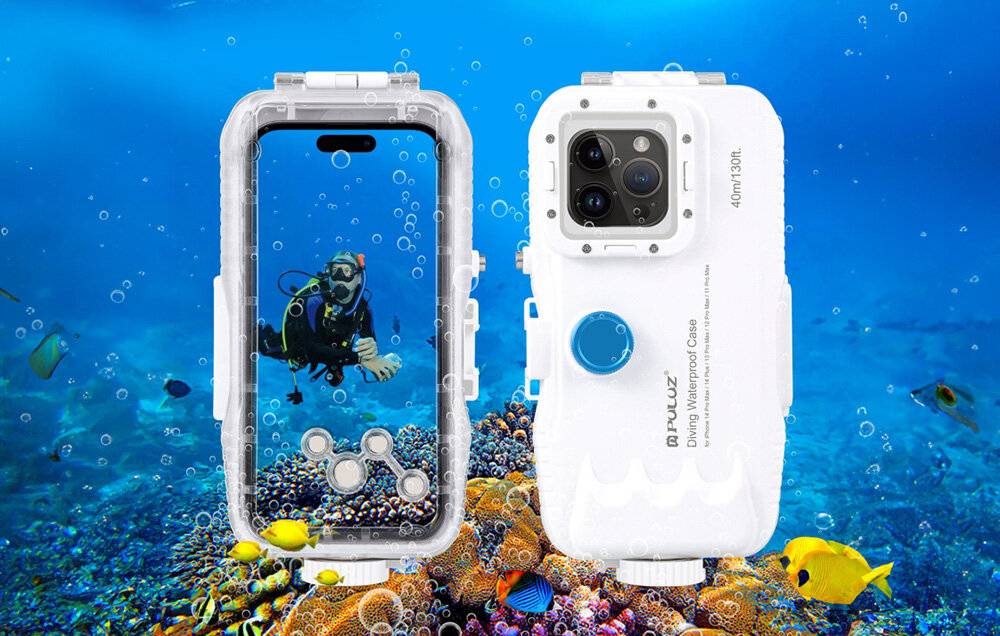 Wasserdichte Handyhülle Kunststoff Puluz iPhone 14 Plus/Pro Max/13 Pro Max/12 Max/11 Max weiß-1