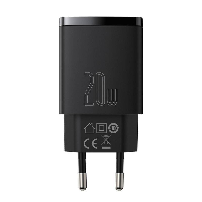 Symbolbild für Compact mains charger 1x USB-A port + 1x USB-C 20W (Black) Kabel & Adapter