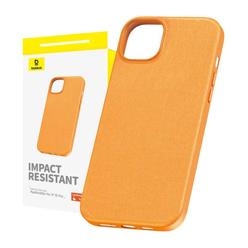 Handytasche für iPhone 15 Pro Baseus Fauxther Series (Orange)-0