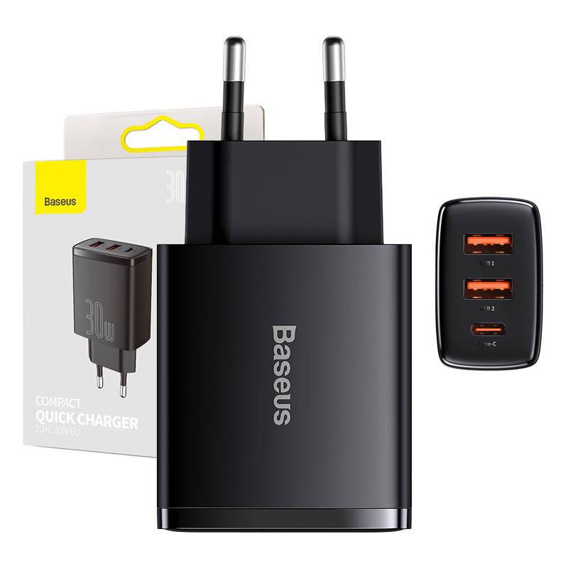 Baseus Compact Power Supply Adapter 30Watt 1xUSB-C + 2xUSB-6