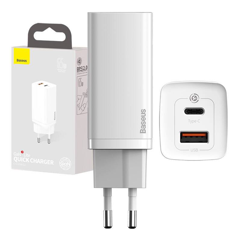 Symbolbild für Baseus GaN2 Lite Ladegerät 65W USB / USB Typ C Quick Charge 3.0 Power Delivery (Galliumnitrid) Netzteil Adapter weiß