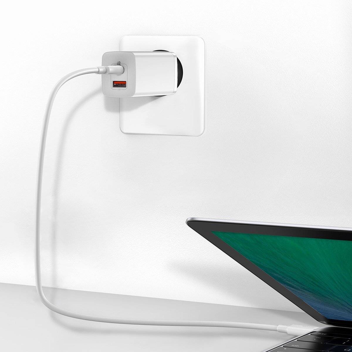 Symbolbild für Baseus GaN2 Lite Ladegerät 65W USB / USB Typ C Quick Charge 3.0 Power Delivery (Galliumnitrid) Netzteil Adapter weiß