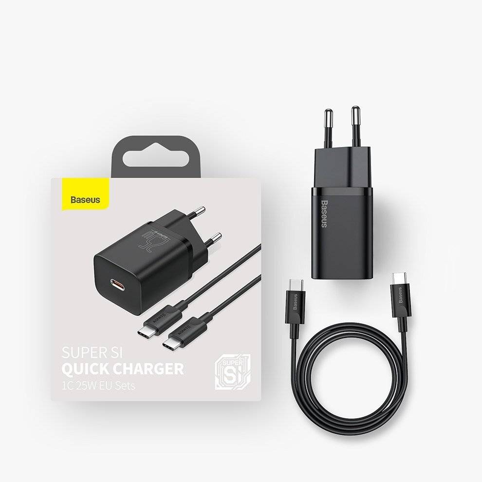 Preisbild für Baseus Super Si Schnellladegerät 1C 25W mit USB-C Kabel für USB-C 1m (schwarz)