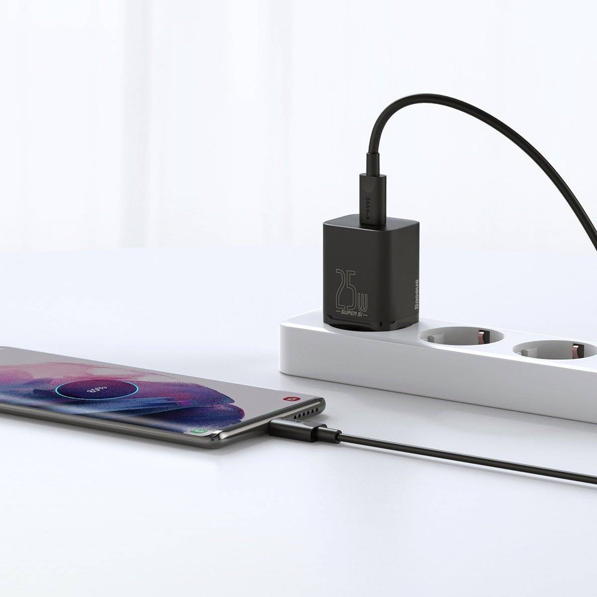 Symbolbild für Baseus Super Si Schnellladegerät 1C 25W mit USB-C Kabel für USB-C 1m (schwarz)