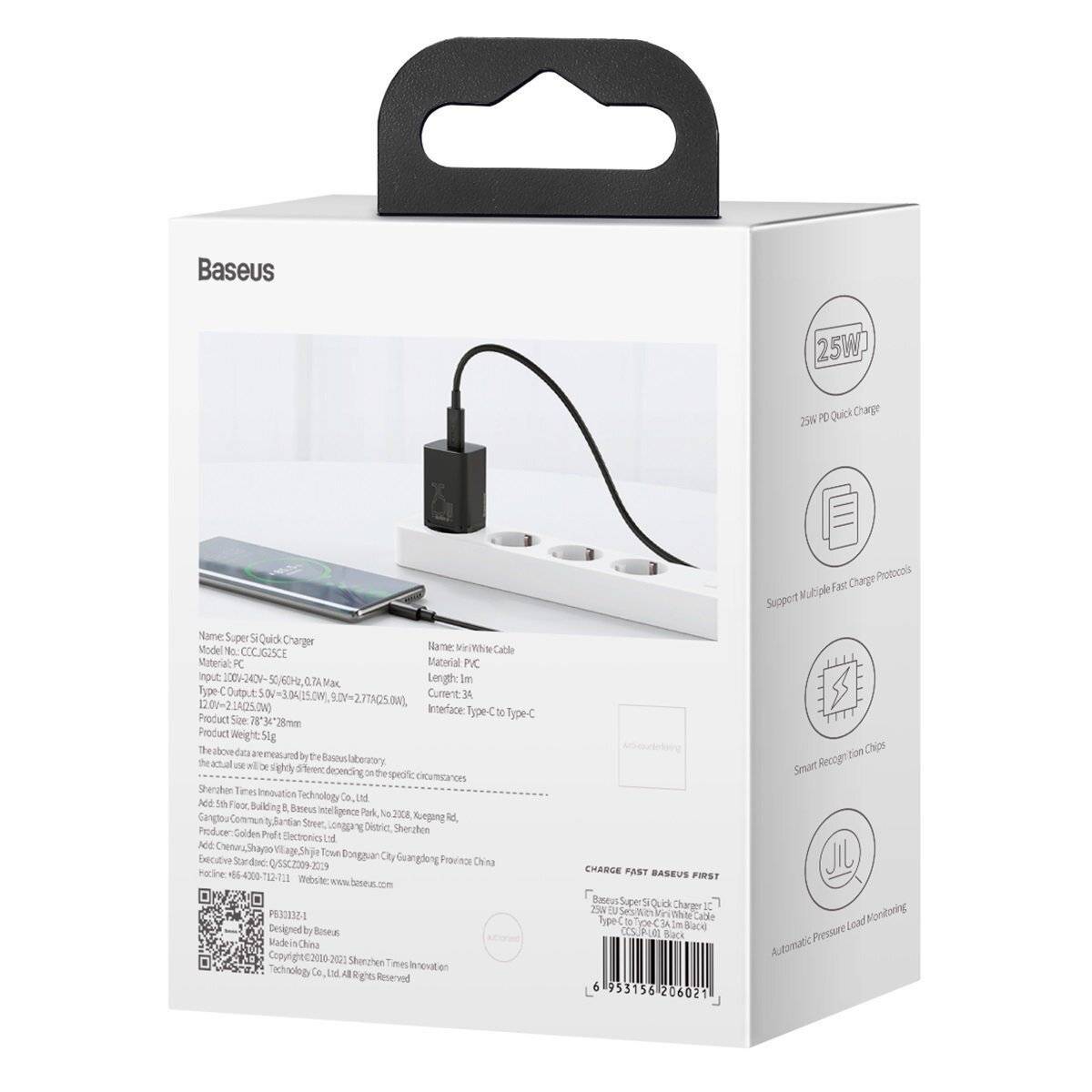 Symbolbild für Baseus Super Si Schnellladegerät 1C 25W mit USB-C Kabel für USB-C 1m (schwarz)