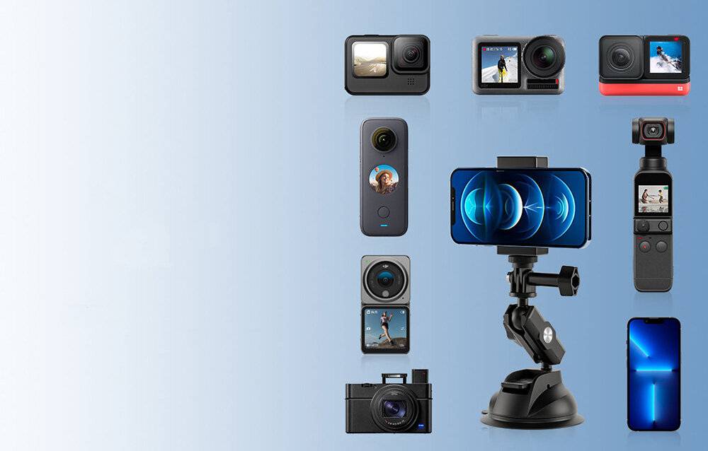 Preisbild für TELESIN Universal-Saugnapfhalterung mit Telefonhalterung und Action-Kamera-Halterung TE-SUC-012