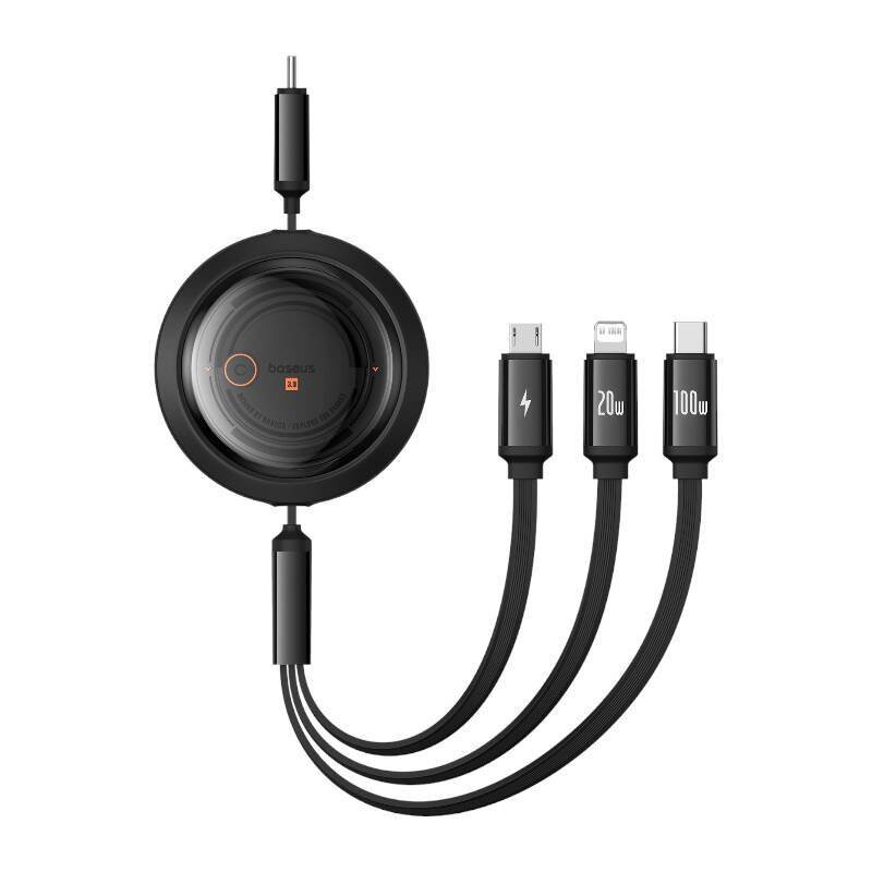 Schnellladekabel 3in1 Baseus Free2Draw USB-C zu USB-C/Blitz/Micro 100W, 1,1m (schwarz)-0
