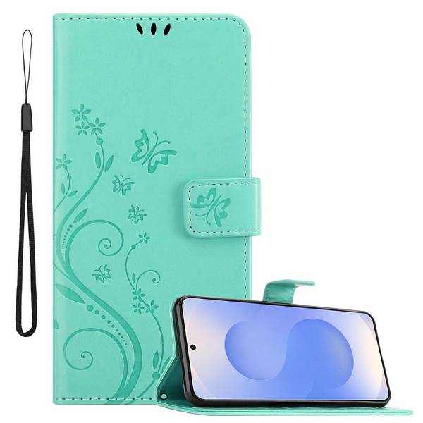 Cadorabo Hülle für Samsung Galaxy S25 Schutz Hülle in Türkis Schutzhülle Handy Hülle Etui Case Blumen Flower