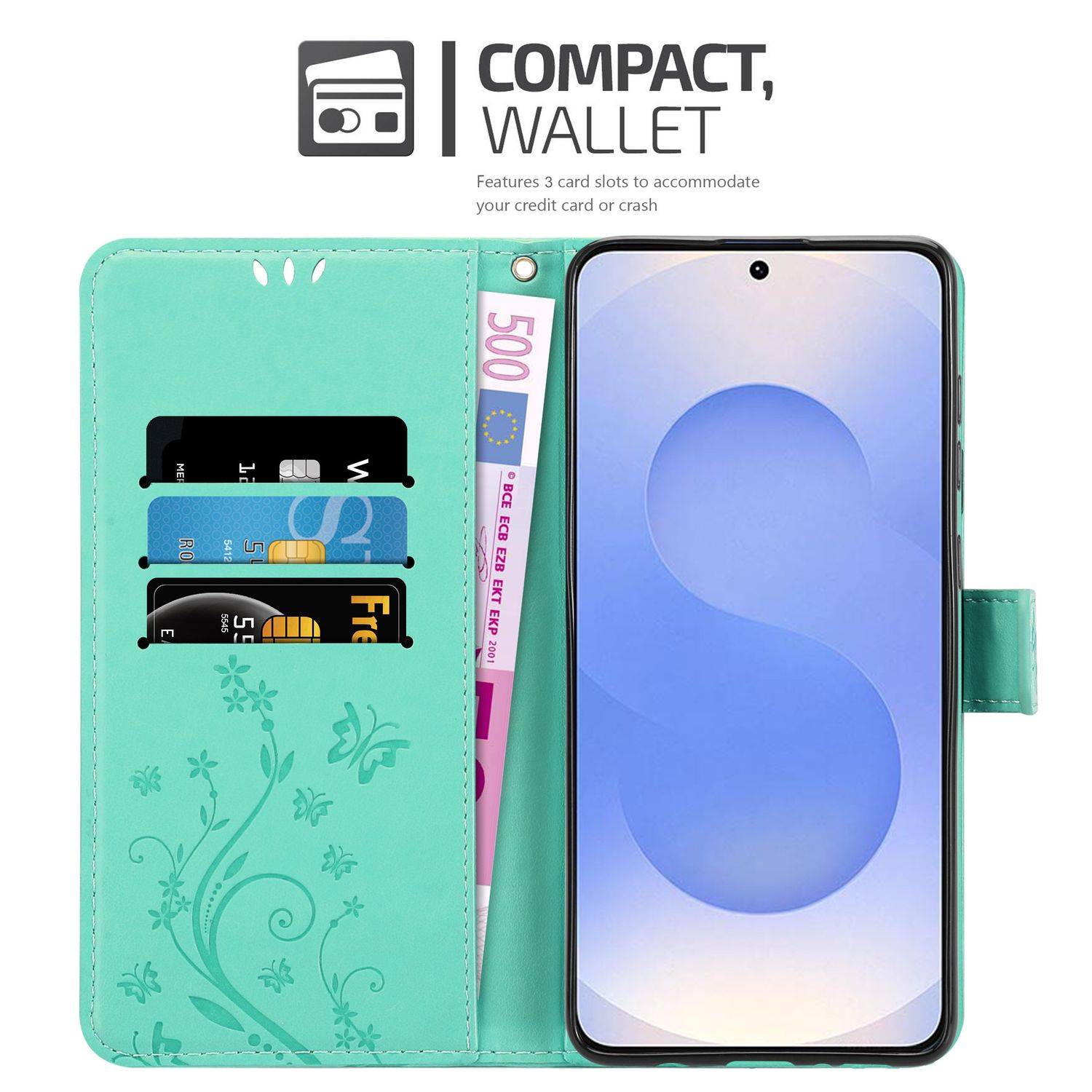 Cadorabo Hülle für Samsung Galaxy S25 Schutz Hülle in Türkis Schutzhülle Handy Hülle Etui Case Blumen Flower-1