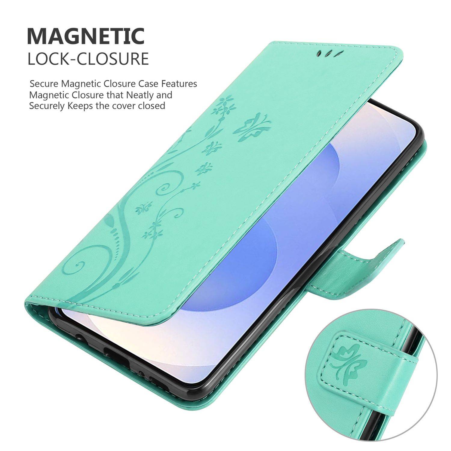 Cadorabo Hülle für Samsung Galaxy S25 Schutz Hülle in Türkis Schutzhülle Handy Hülle Etui Case Blumen Flower-3