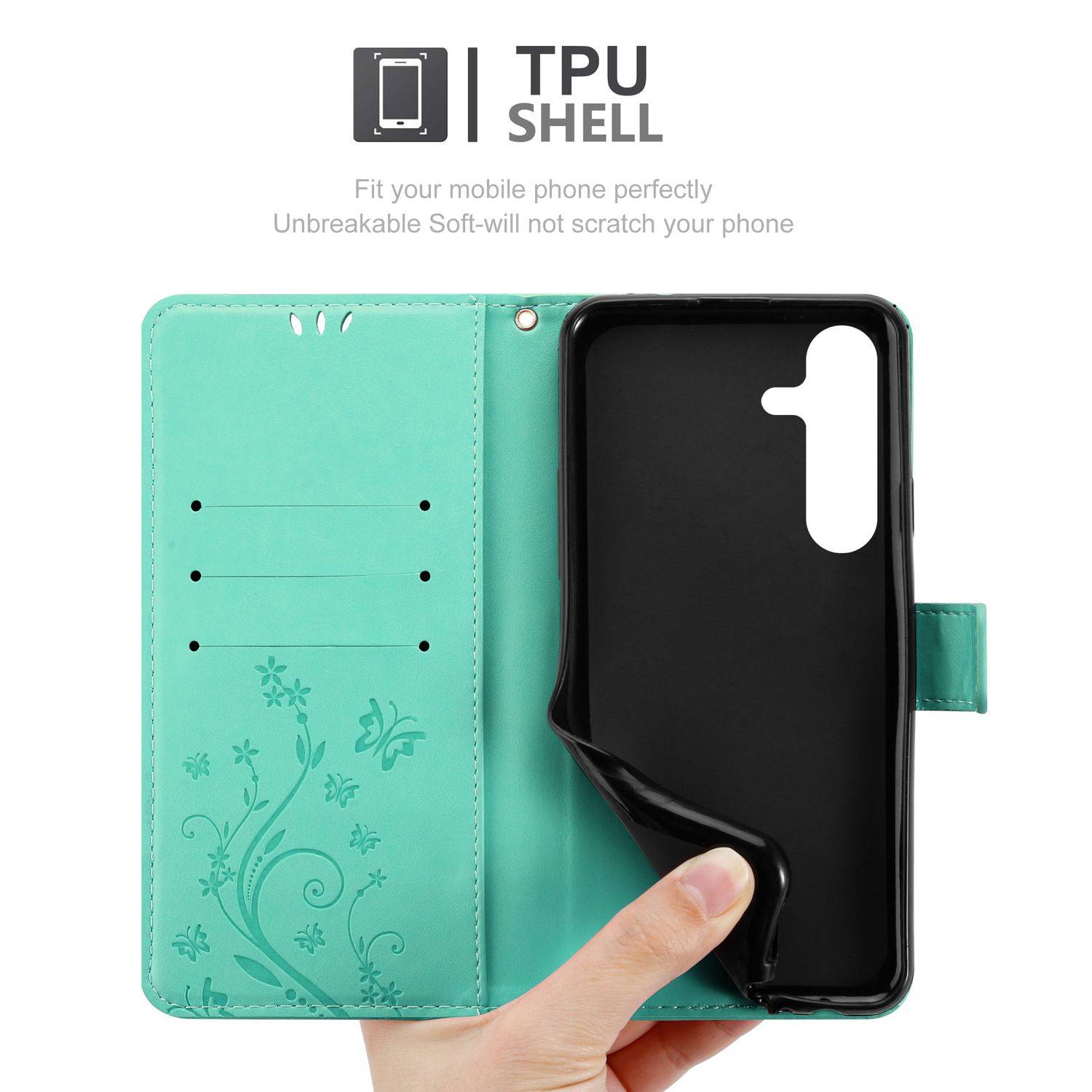 Cadorabo Hülle für Samsung Galaxy S25 Schutz Hülle in Türkis Schutzhülle Handy Hülle Etui Case Blumen Flower-4