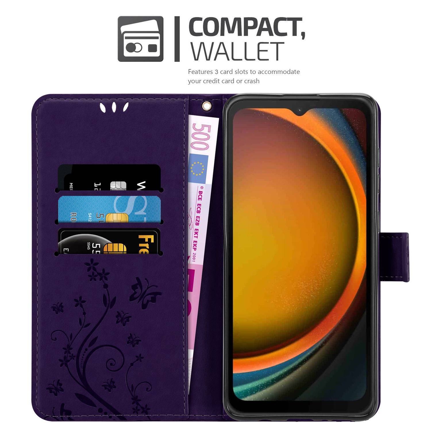 Cadorabo Hülle für Samsung XCover 7 Schutz Hülle in Lila Schutzhülle Handy Hülle Etui Case Blumen Flower-1