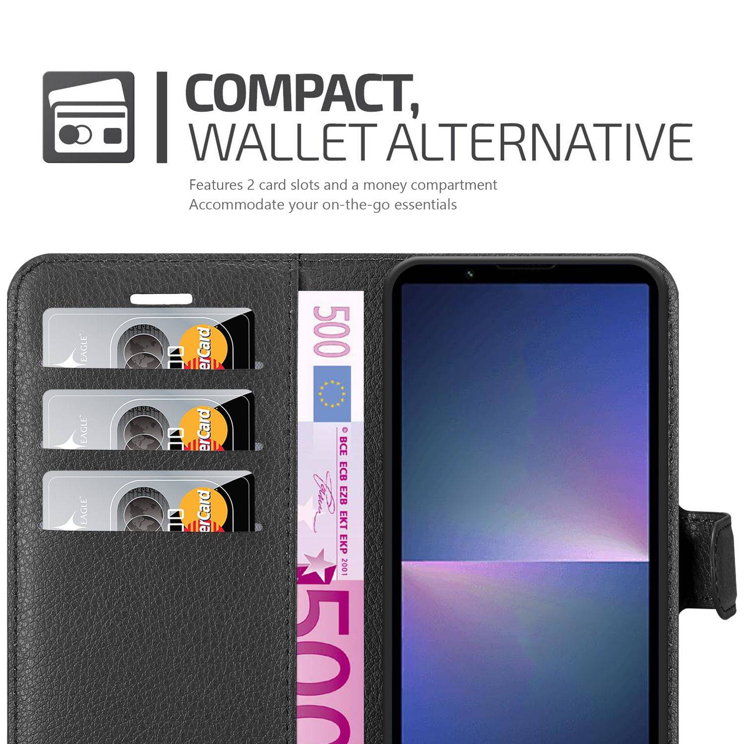 Cadorabo Hülle für Sony Xperia 5 V Schutz Hülle in Schwarz Handyhülle Etui Case Cover Magnetverschluss-2