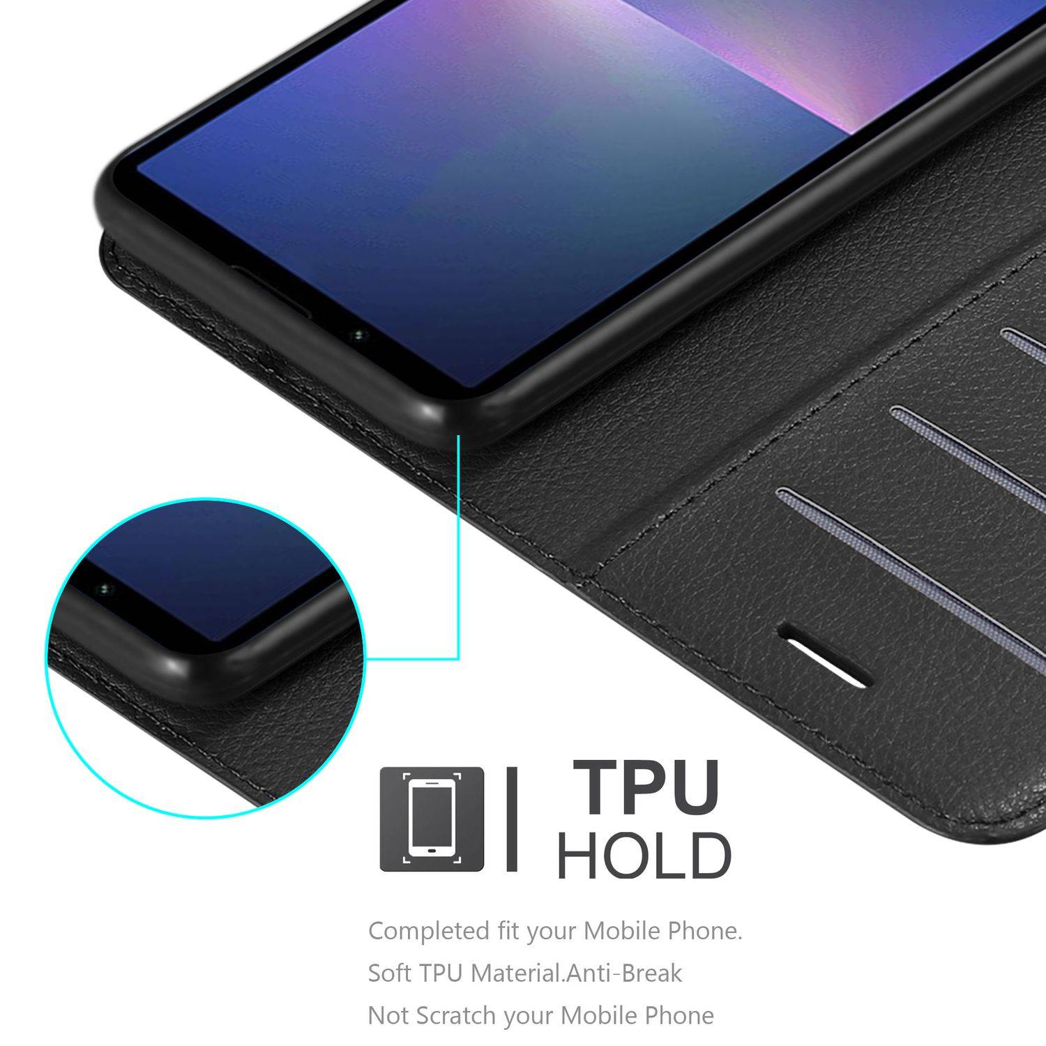 Cadorabo Hülle für Sony Xperia 5 V Schutz Hülle in Schwarz Handyhülle Etui Case Cover Magnetverschluss-3