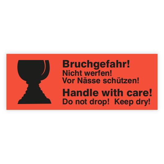 Paketaufkleber Bruchgefahr! Nicht werfen!, Vor Nässe schützen!, auf Rolle, 135 x 50 mm, rot-0
