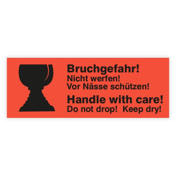 Paketaufkleber Bruchgefahr! Nicht werfen!, Vor Nässe schützen!, auf Rolle, 135 x 50 mm, rot