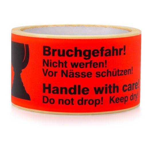 Paketaufkleber Bruchgefahr! Nicht werfen!, Vor Nässe schützen!, auf Rolle, 135 x 50 mm, rot-2