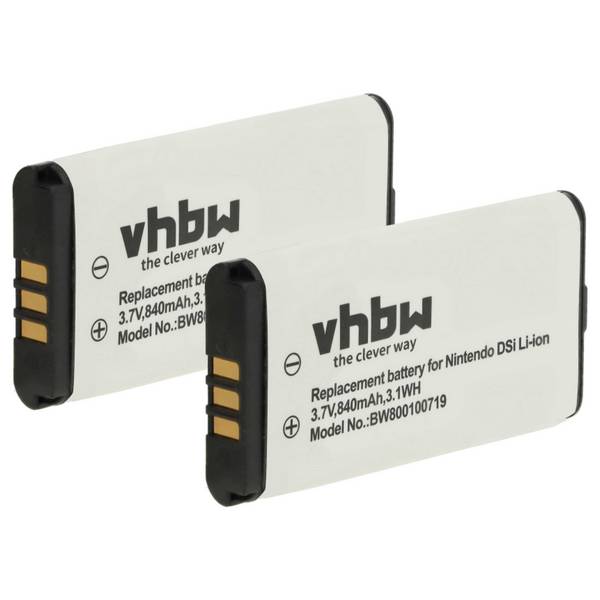 vhbw 2x Akku kompatibel mit Nintendo NDSi | DSi Spielekonsole (840 mAh, 3,7 V, Li-Ion)