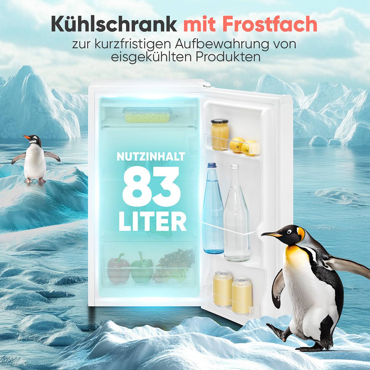 Bomann Kühlschrank KS 7257 | 83 Liter | mit Frostfach | leise 41 dB | Tischkühlschrank | LED | stufenlos regelbar | Weiß-1