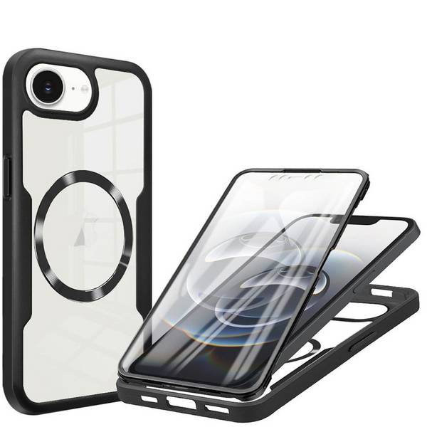 Handyhülle für Apple iPhone 17e / 16e Full Cover 360 Acrylic Hybrid TPU Schwarz