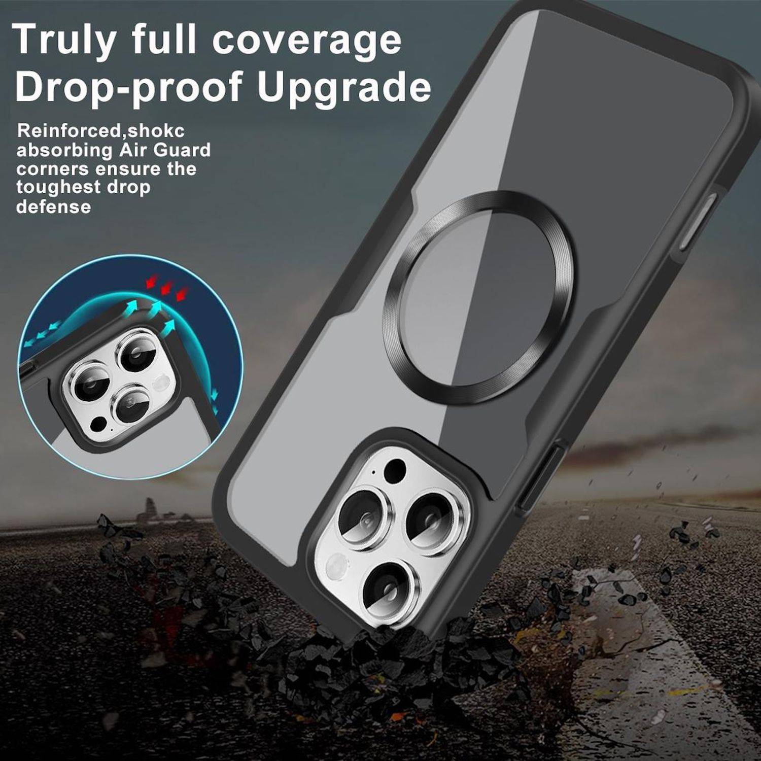 Handyhülle für Apple iPhone 17e / 16e Full Cover 360 Acrylic Hybrid TPU Schwarz-1