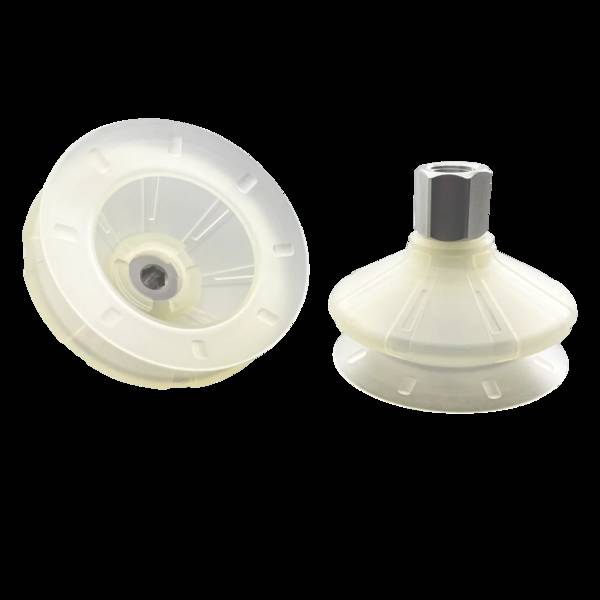 FIPA 22.064.351.18, Balgensauger Ø 64 mm (1,5 Balgen) TPU transparent, mit Anschluss G1/4-IG