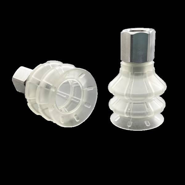 FIPA 20.027.204.18, Balgensauger Ø 27 mm (2,5 Balgen) TPU transparent, mit Anschluss G1/8-IG