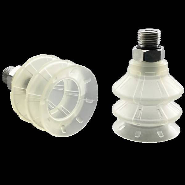 FIPA 20.042.209.18, Balgensauger Ø 42 mm (2,5 Balgen) TPU transparent, mit Anschluss G1/4-AG