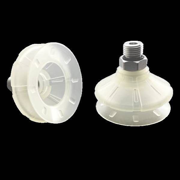 FIPA 22.054.350.18, Balgensauger Ø 54 mm (1,5 Balgen) TPU transparent, mit Anschluss G1/4-AG