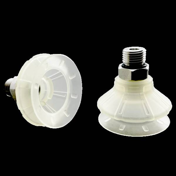 FIPA 22.043.348.18, Balgensauger Ø 43 mm (1,5 Balgen) TPU transparent, mit Anschluss G1/4-AG