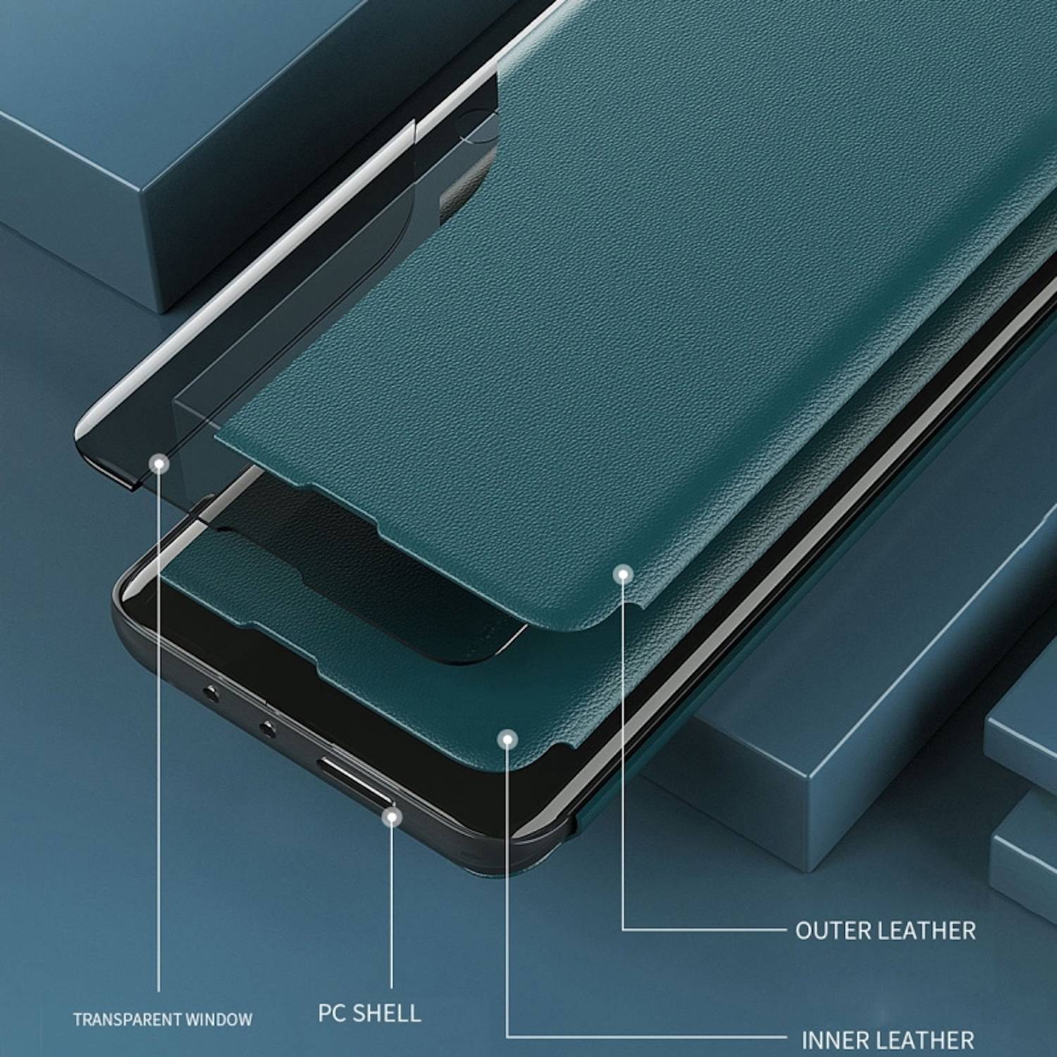 Handyhülle für Apple iPhone 16e Flip Schutz Hülle mit Side Window View Schwarz-3