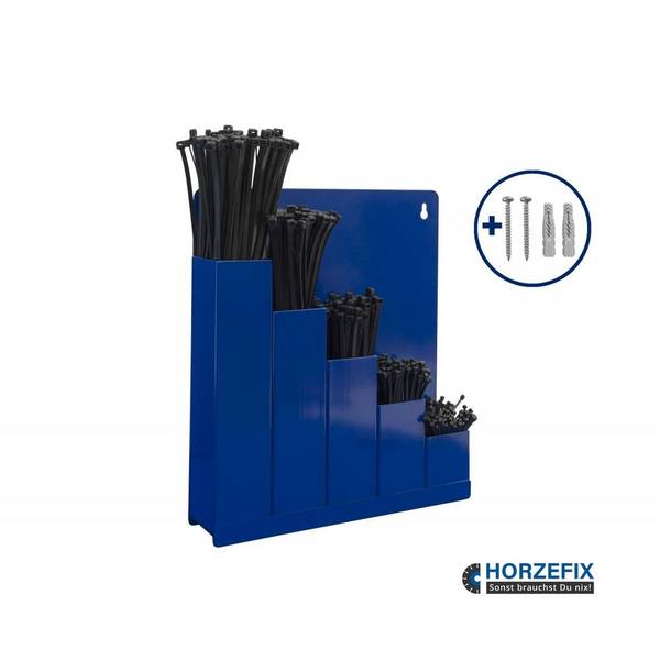 HorzeFix Wandhalter Blau Ordnungsbox Kabelbinderset mit 5x 100 Stück in Schwarz
