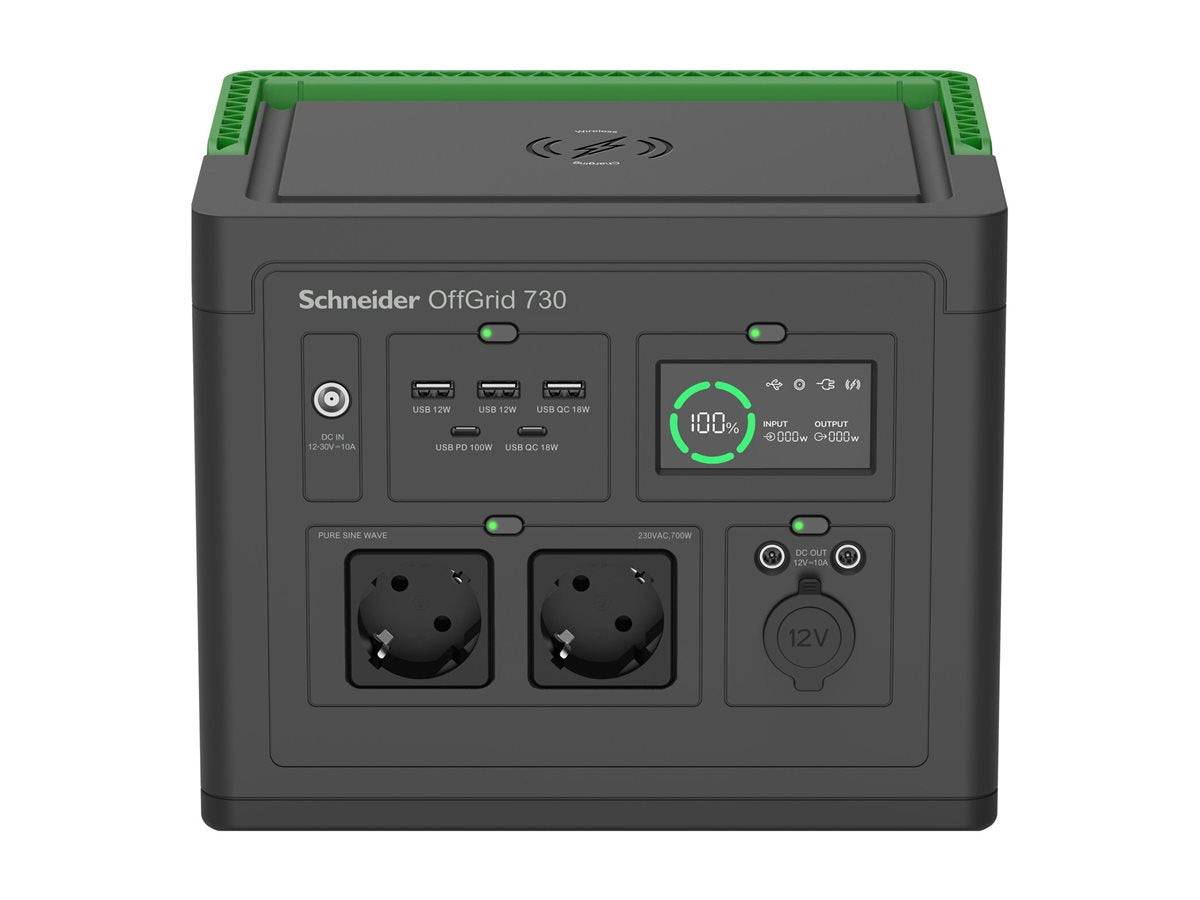 APC Schneider OffGrid 730 - Tragbares kraftwerk - LCD, Lithium-Ionen, 2 CEE 7/3 Schuko-Steckdosen, Sinuswelle, 3 USB-A,-0