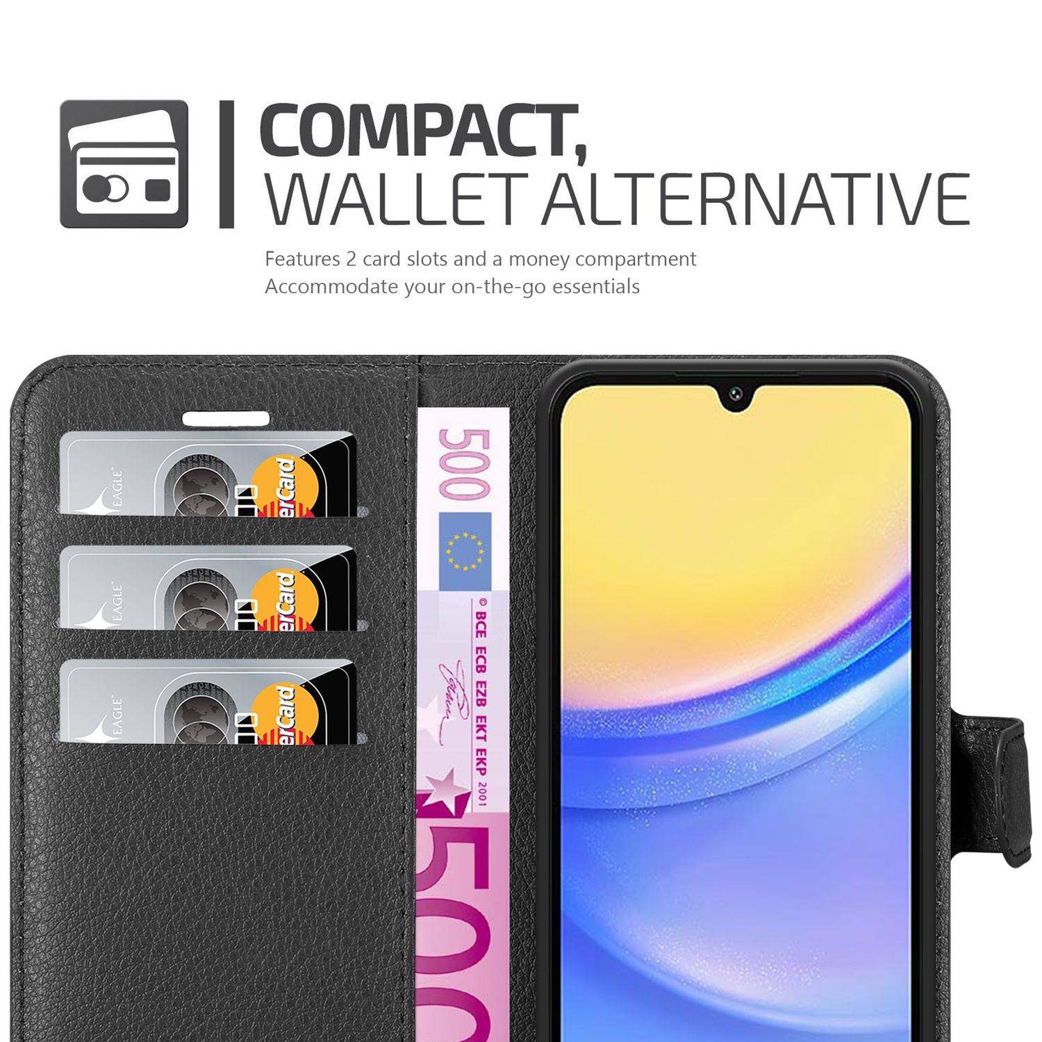 Cadorabo Hülle für Samsung Galaxy A16 Schutz Hülle in Schwarz Handyhülle Etui Case Cover Magnetverschluss-2