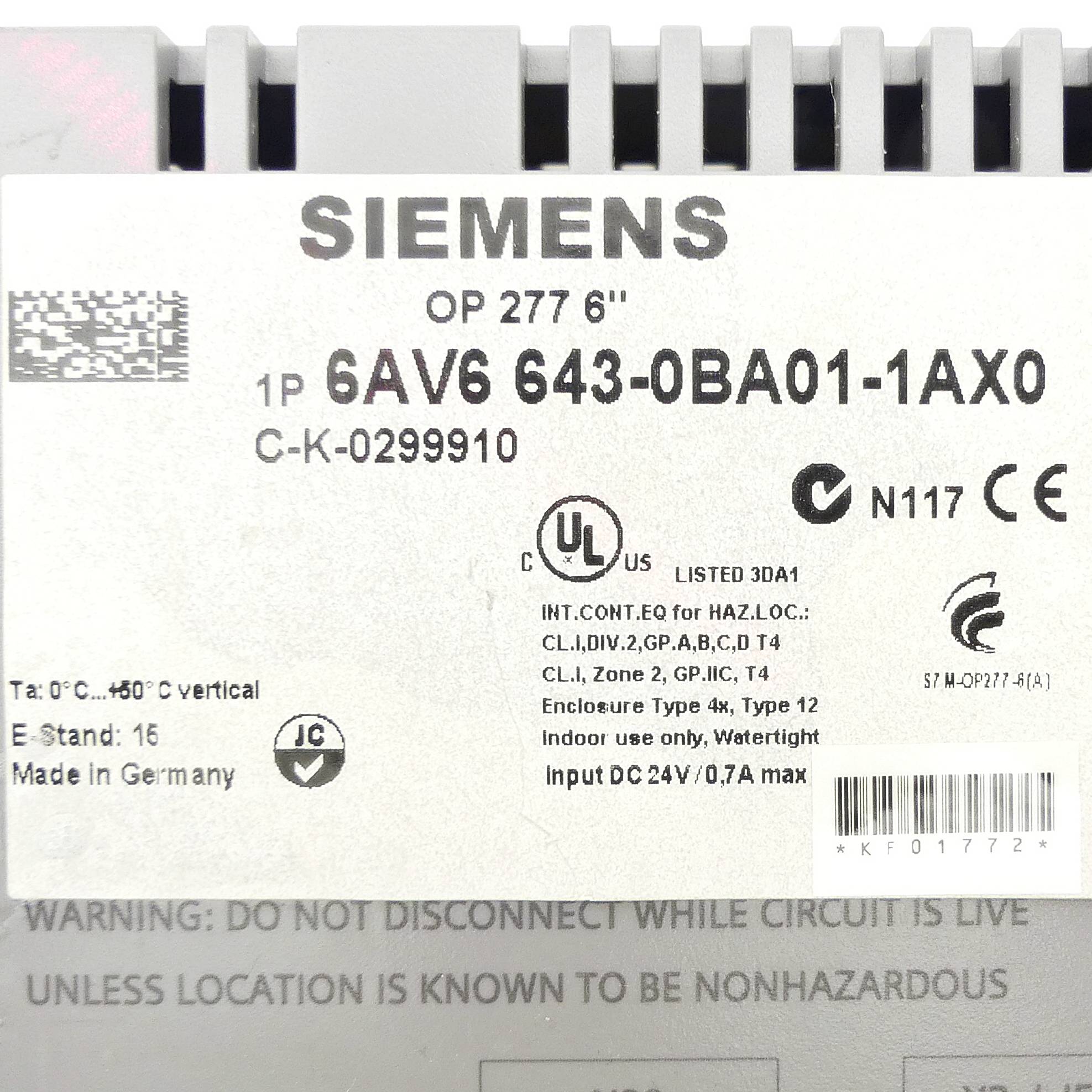 Siemens Bedienfeld (6AV6 643-0BA01-1AX0-used)-1