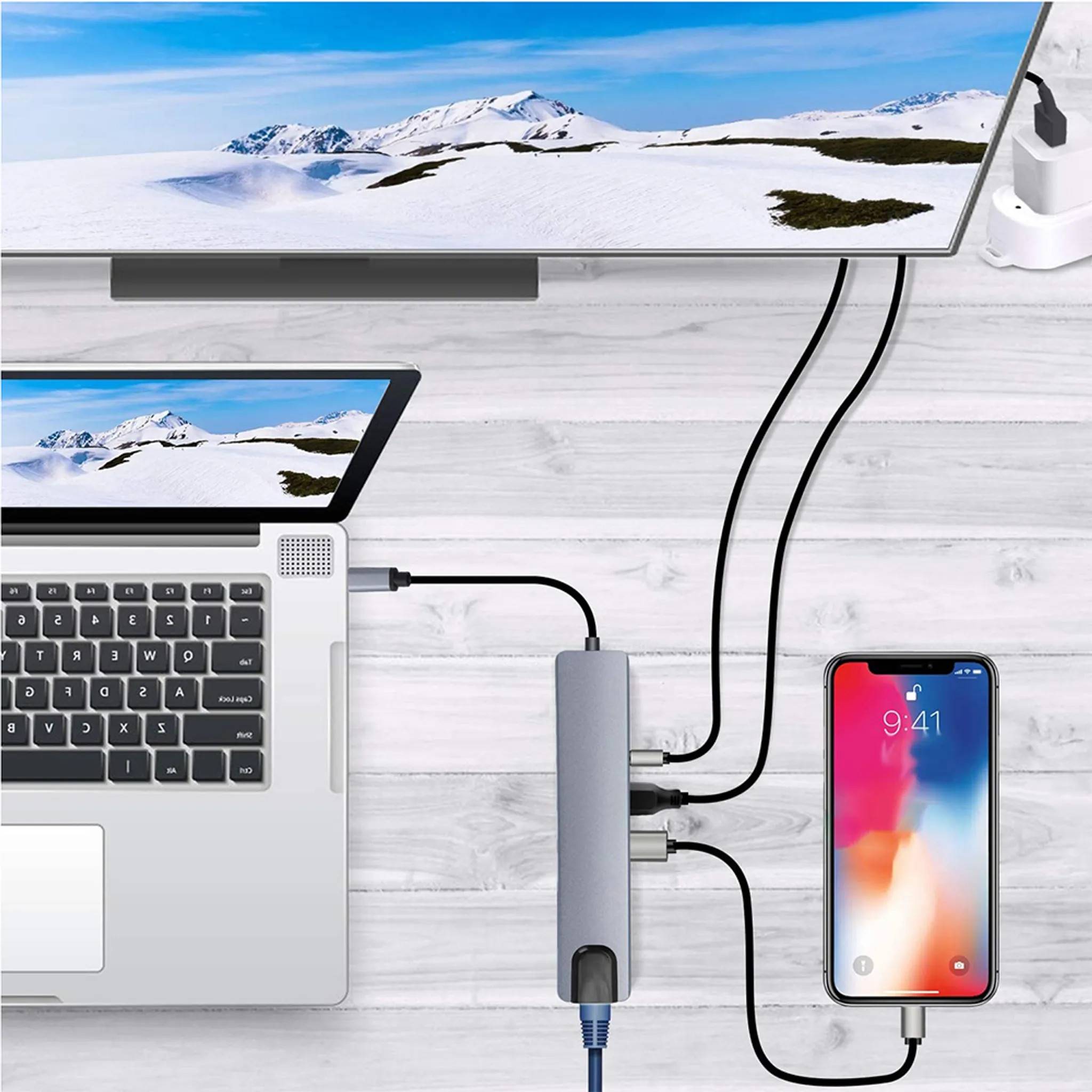 Typ-C Hub-8 | USB-C zu HDMI, RJ45, SD/TF-Karte, USB Typ-A, USB Typ-C-3