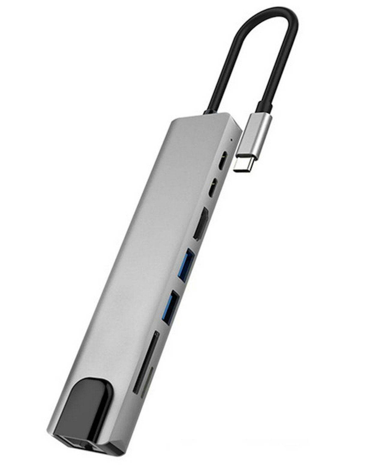Typ-C Hub-8 | USB-C zu HDMI, RJ45, SD/TF-Karte, USB Typ-A, USB Typ-C-4