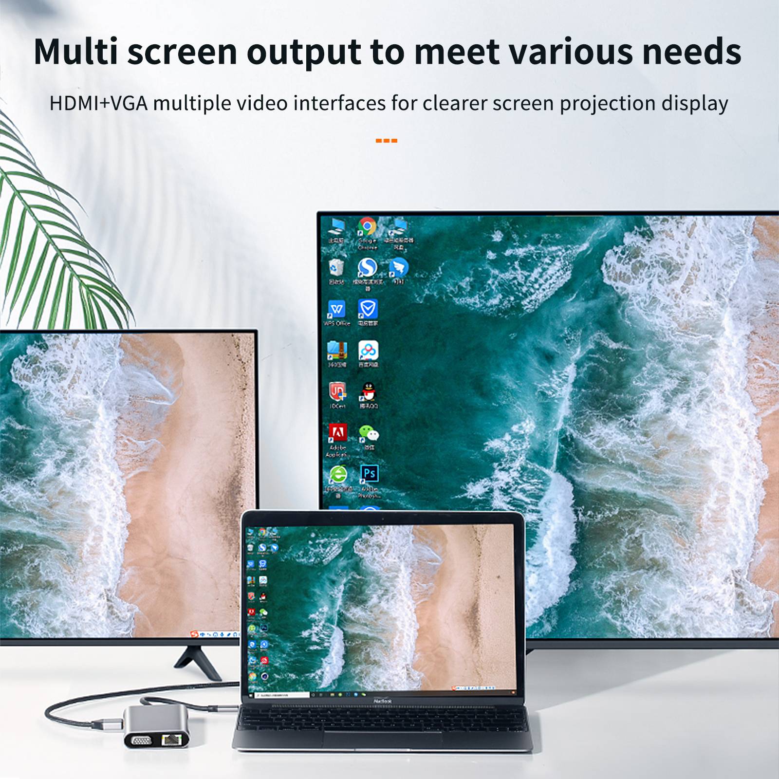 USB-C Hub Dockingstation-11 | USB-C zu HDMI, USB 3.0, SD/TF, VGA, USB-C, LAN-5