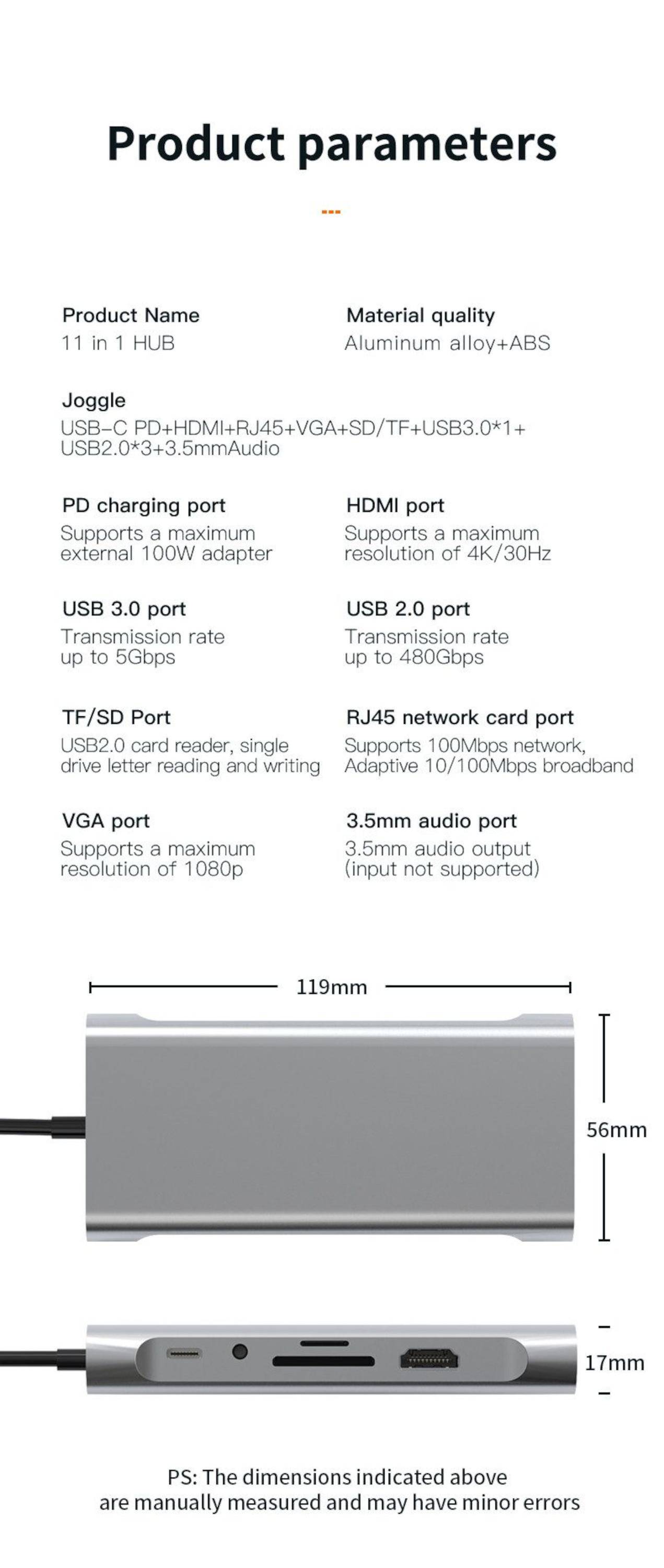 USB-C Hub Dockingstation-11 | USB-C zu HDMI, USB 3.0, SD/TF, VGA, USB-C, LAN-2