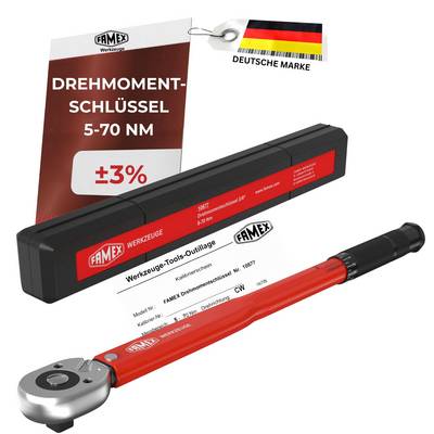 FAMEX 10877 Drehmomentschlüssel 3/8 Zoll (10mm)-Antrieb 5-70 Nm, Motorrad, Auto, Fahrrad, geprüft-0