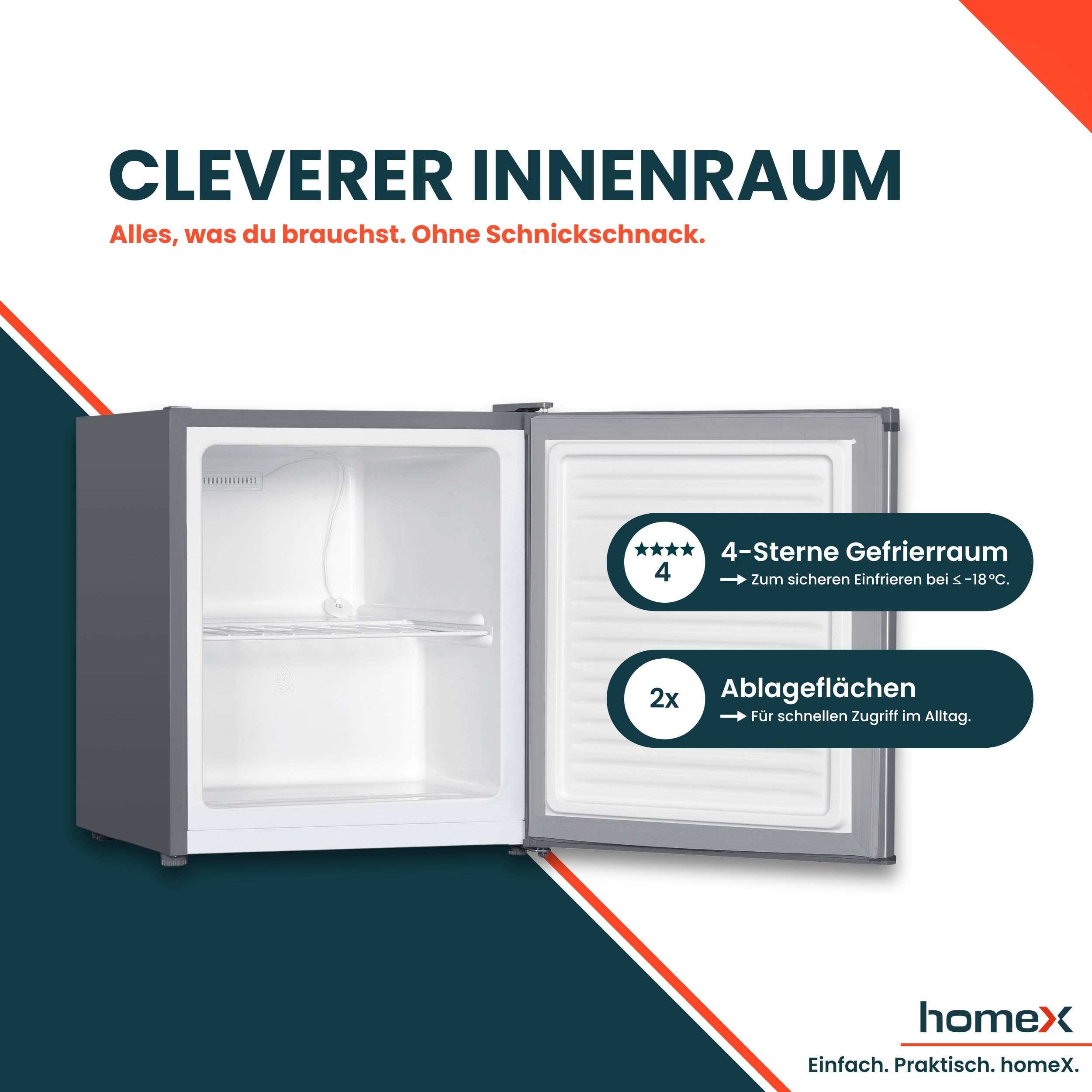 homeX Mini Gefrierschrank, Gefriertruhe klein - 33L Nutzinhalt, 4-Sterne Gefrierbox, Freezer, Tiefkühlschrank, FM1015-S-2
