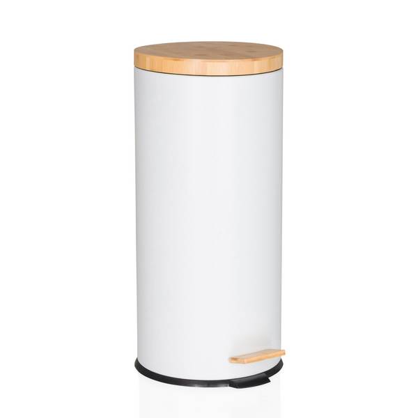 Abfallsammler Mülleimer CLEAN BAMBOO 30L Stahl/Bambus weiß matt hjh OFFICE