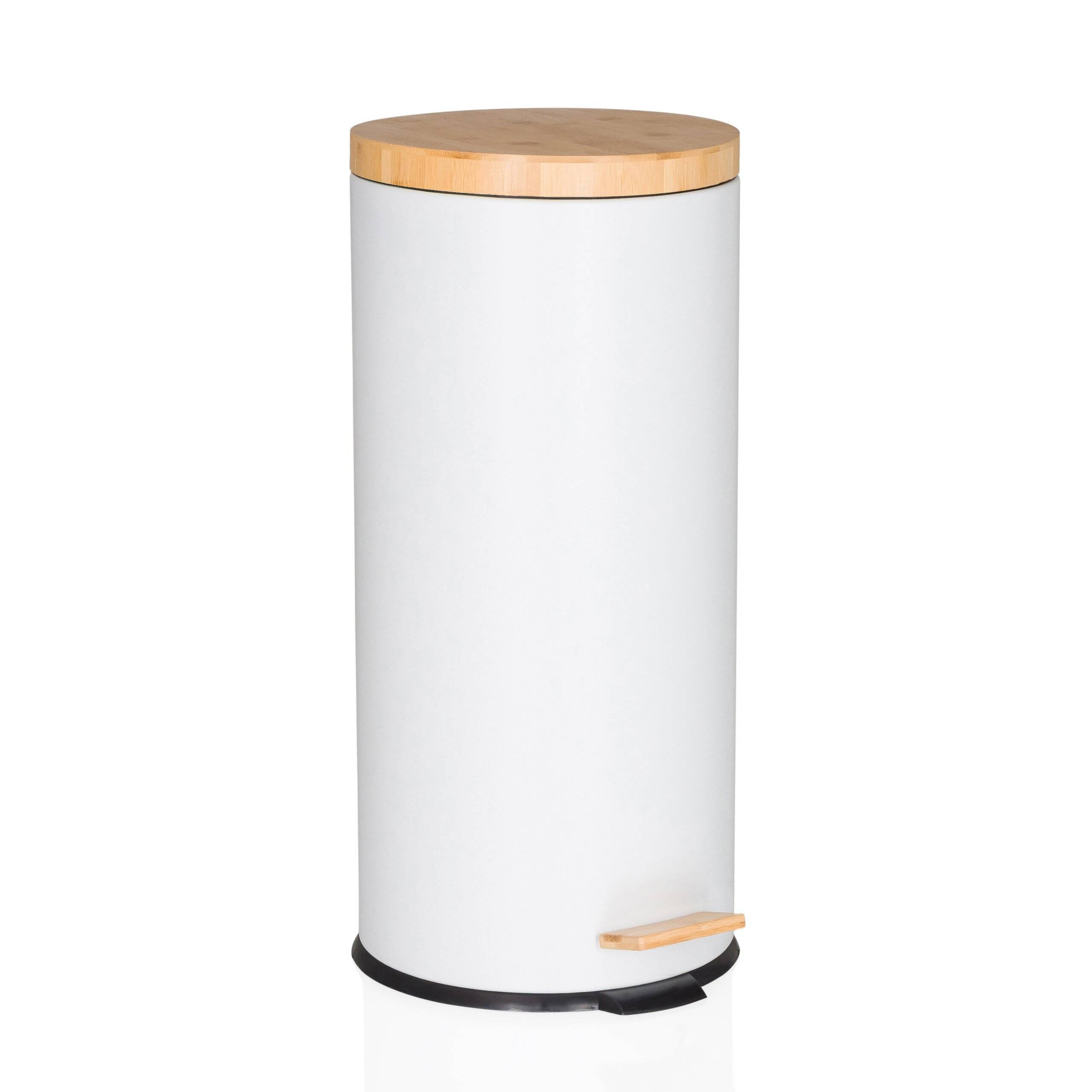 Abfallsammler Mülleimer CLEAN BAMBOO 30L Stahl/Bambus weiß matt hjh OFFICE-0