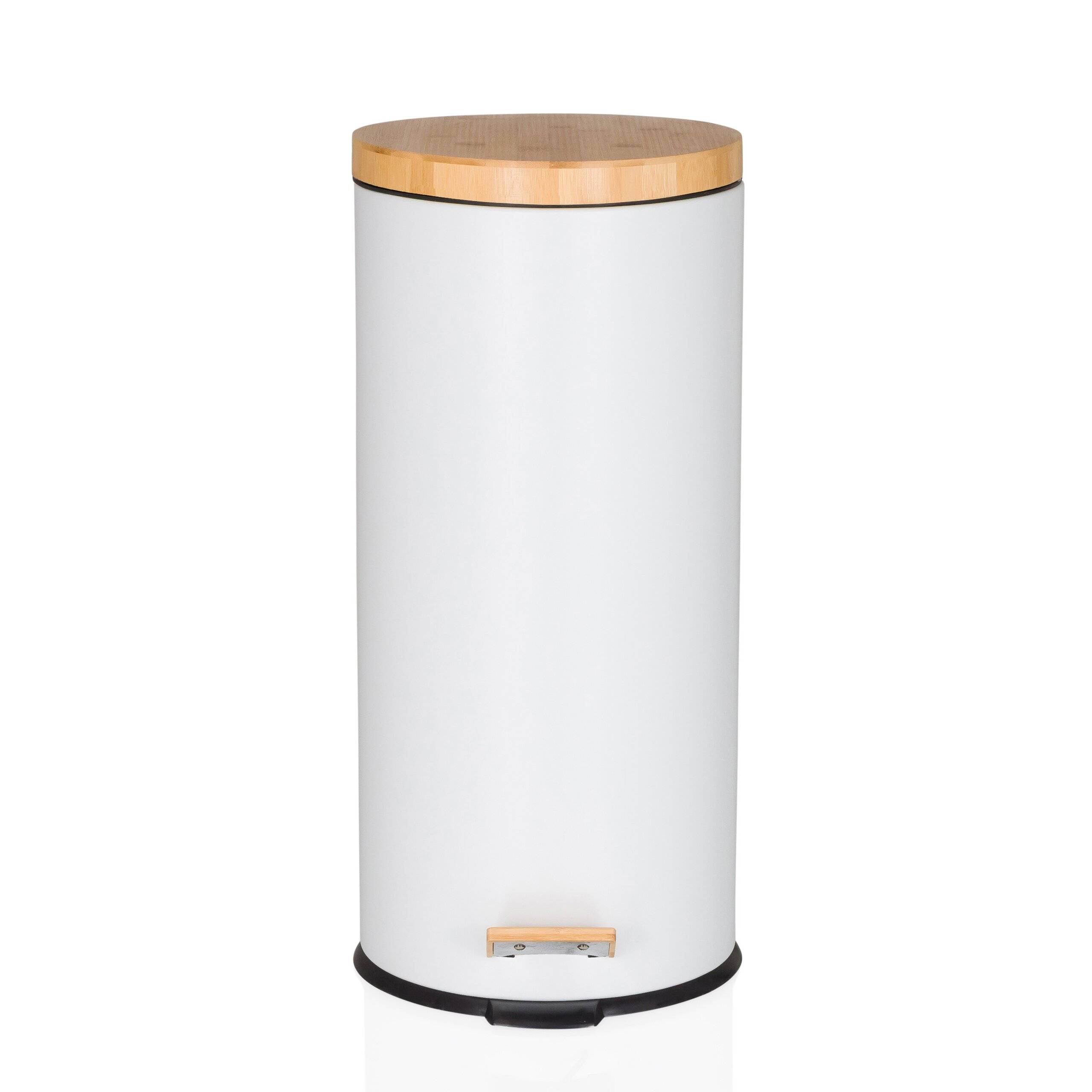 Abfallsammler Mülleimer CLEAN BAMBOO 30L Stahl/Bambus weiß matt hjh OFFICE-2