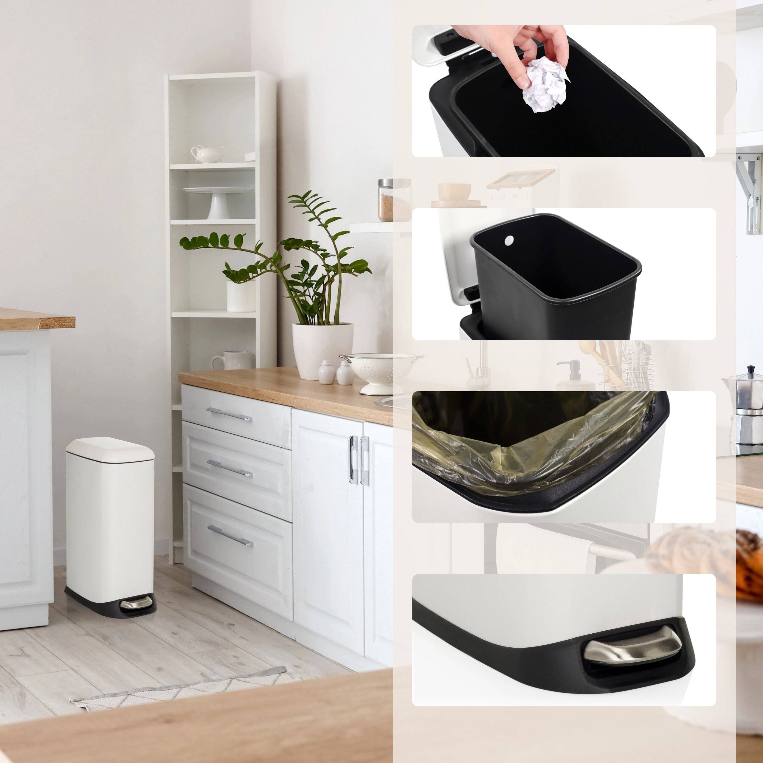Abfallsammler Mülleimer CLEAN SLIM 20L Stahl weiß hjh OFFICE-2