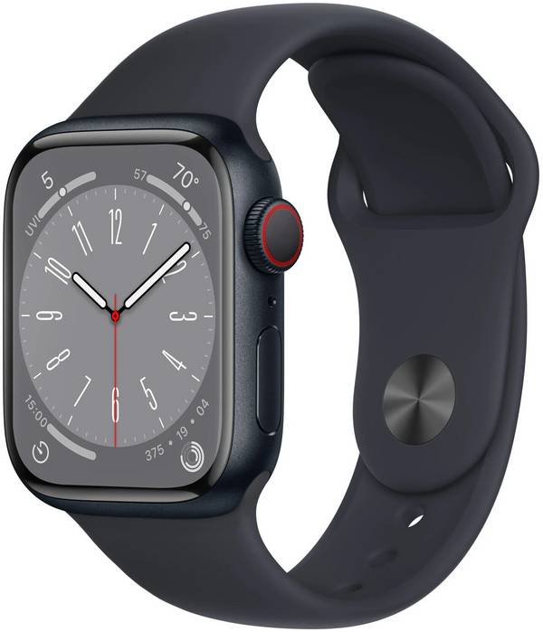 Apple Watch 8 GPS Alu Midnight 41mm Black Silicon Band