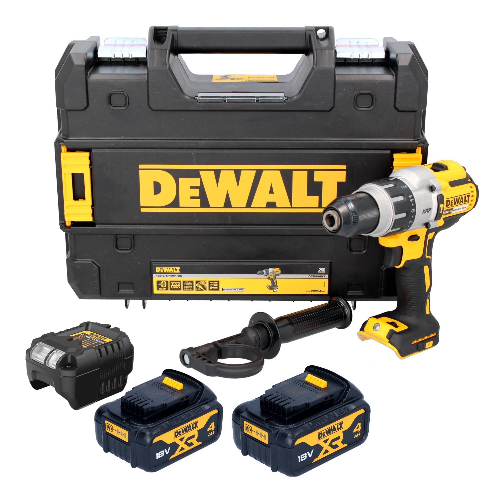 DeWalt DCD 996 M2T Akku Schlagbohrschrauber 18 V 95 Nm Brushless + 2x Akku 4,0 Ah + Ladegerät + TSTAK-0
